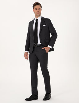 Antrasit Slim Fit %100 Y_n _izgili Tak_m Elbise