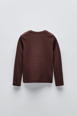 RIBBED T-SHIRT WITH FAUX PEARL BOW - Zara фото 2