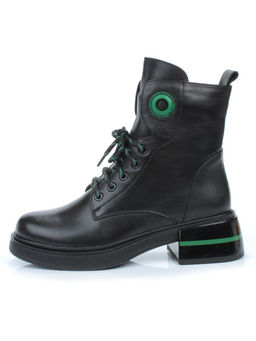 01-P514-4 BLACK/GREEN Ботинки демисезонные женские (натуральная кожа, байка)