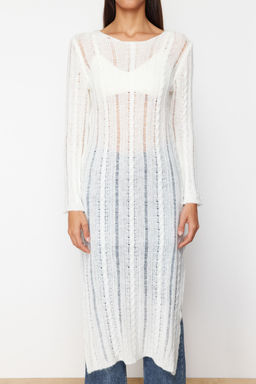 Ekru Yumusak Dokulu Gevsek Orgu Detayl? Triko Maxi Elbise TWOSS24EL00904 - Trendyolmilla фото 5