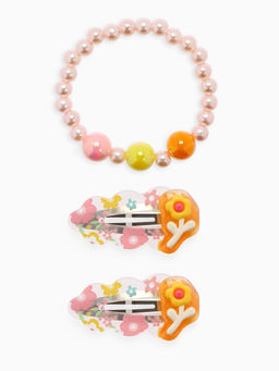 Набор детских украшений Выбражулька «Цветы», 4 предмета: 2 заколки, кулон, браслет d=6 см бежевый