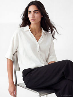 Keten Kar???ml? Oversize Kad?n G?mlek