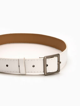 Ремень женский, 110×3 см, квадратная матовая металлическая пряжка, серебристая, белый