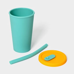 Стакан с крышкой и трубочкой, 350 мл, 9×9×13.5 см, бирюзовый