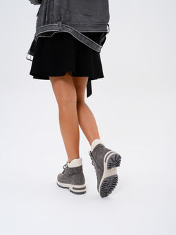 Ботинки 261.uno9gr.Серый замок замша+бежевый/байка