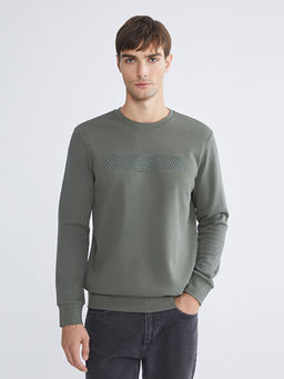 Bisiklet Yaka Bask?l? Erkek Kal?n Sweatshirt