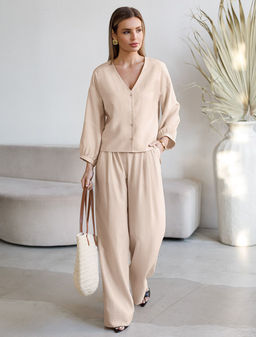 Укороченная блузка с V вырезом из плотного лиоцелла - Vilatte фото 5