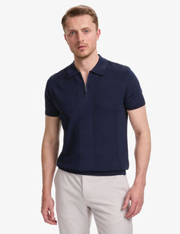 Lacivert Slim Fit Polo Yaka Fermuarl_ Triko Ti__rt