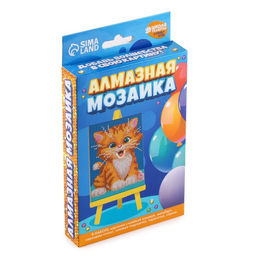 Алмазная мозаика с частичным заполнением на подставке для детей Милый котик, 10?15 см