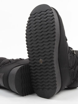 04-WF029-2M BLACK Ботинки зимние женские (натуральная кожа, курточная ткань, 100% шерсть)