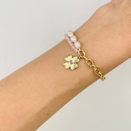 Браслет из Розового кварца и Жемчуга с цепочкой 15,5 см + - Радуга самоцветов фото 2