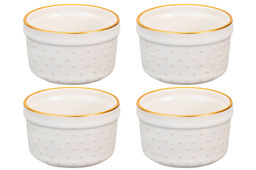 Набор 4 форм для запекания "Бисер" 200 мл 8,7*8,7*5,6 см, молочно - белый, золотая кайма, керамика