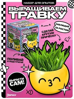 Набор для опытов, для детей Выращиваем травку, растение в горшочке - эмодзи Поцелуйчик