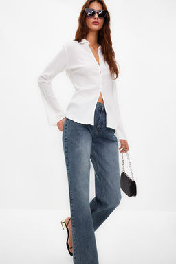 TRENDYOLMILLA Haki Dokulu Fitted Bele Oturan Dokuma Gomlek TWOSS24GO00002 фото 11