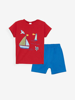 Bisiklet Yaka K?sa Kollu Bask?l? Erkek Bebek ?ortlu Pijama Tak?m?