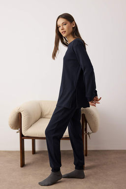 Lacivert Fitilli Genis Kal?p Orme Pijama Tak?m? THMAW21PT0688 - Trendyolmilla фото 3