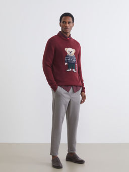 Bisiklet Yaka Ay? Teddy Bask?l? Erkek Triko Kazak