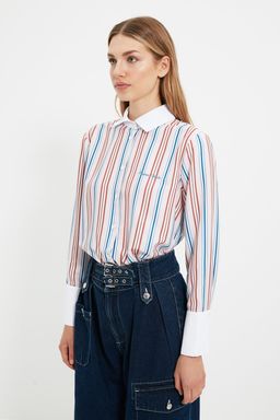 TRENDYOLMILLA X Sagaza Studio Cok Renkli Cizgili Nak?sl? Gomlek TPRAW22GO1090  фото 3