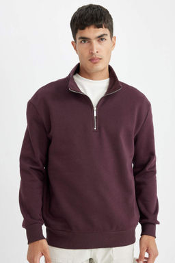 Comfort Regular Fit Rahat Kal?p Dik Yaka Fermuarl? Kal?n Basic Duz Sweatshirt - Defacto фото 6