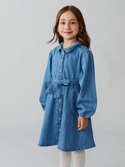 G?mlek Yaka K?z ?ocuk Jean Elbise