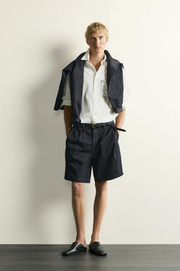 BERMUDA CHINO DENIM RELAXED FIT PLIEGUES / ?ndigo