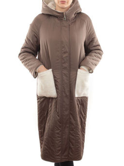 2639 DK. BEIGE Пальто двухстороннее женское еврозима (100 гр. холлофайбер, искусственный мех) - Fashion фото 3