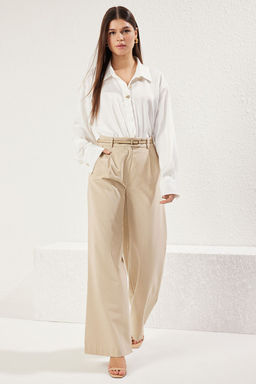 Trendyolmilla Bej Cizgili Wide Leg/Genis Paca Dokuma Pantolon TWOSS25PL00033 фото 2