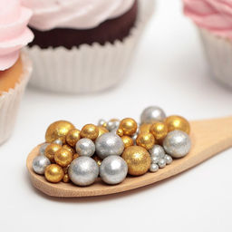 Цена за 2 шт. Посыпка кондитерская с мягким центром Блеск золото, серебро, 50 г - Кондимир фото 2