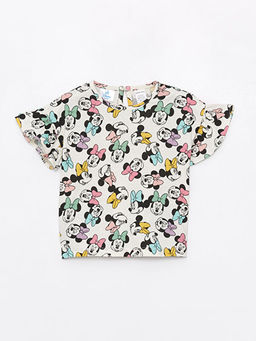 Bisiklet Yaka K?sa Kollu Minnie Mouse Bask?l? K?z Bebek Ti??rt
