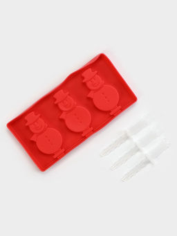 Форма для мороженого новогодняя Доляна Снеговик, силикон, 18?9?2 см, 3 ячейки, с палочками, красная