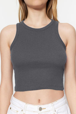 Antrasit-Mint 2li Paket Vucuda Oturan Crop Halter Yaka Fitilli Esnek Orme Atlet TWOSS21AL0058