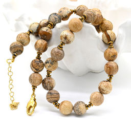 Бусы из яшмы бежевой шарик 10мм, 43см