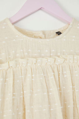 Bej K?z Cocuk Pamuklu Basic Mini K?sa Kol Dokuma Elbise TKDSS25EL00029 - Trendyolmilla фото 2