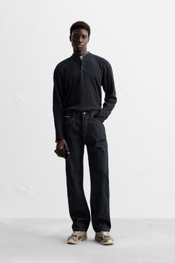 BUTTON NECK CHECK T-SHIRT