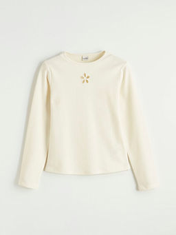 Bisiklet Yaka ?i?ek Detayl? K?z ?ocuk Ti??rt