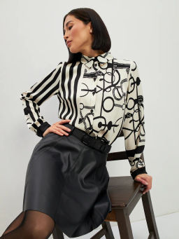 Блузка из атласной ткани OD-887-1 черно-белая - Tantino фото 17