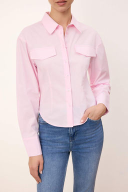 Trendyolmilla Wardrobe Essentials  Pembe Cep Detayl? Vucuda Oturan Dokuma Gomlek | TWOSS26GO00019