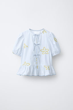 BLUSA RAYAS DETALLE BORDADOS / Blanco / Marino
