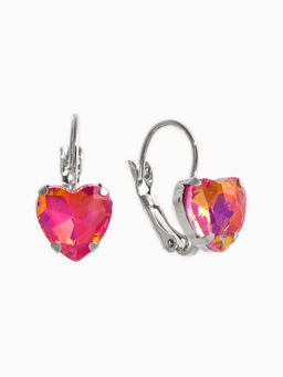 Серьги "Сердечки" лунные, цвет малиновый в серебре