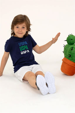 Детская темно-синяя футболка с круглым вырезом Неожиданная скидка в корзине