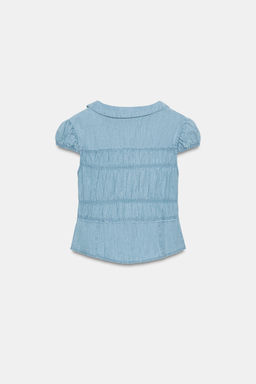 CAMISA FRUNCES CUELLO BOBO / Azul - Zara фото 7