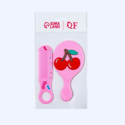 Цена за 5 шт. Набор с зеркалом и расчёской «Вишня», 12×6.1 см, розовый