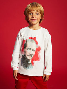 Bisiklet Yaka Uzun Kollu Atat?rk Bask?l? Erkek Bebek Ti??rt