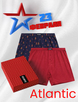 ATLANTIC 2GMB-008 Трусы боксеры Bear - набор 2 шт. темно-синий + красный