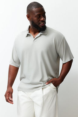 B_y_k Beden Ta_ Oversize Dokulu Ottoman Polo Yaka T-Shirt TMNSS24BF00047 - Trendyolmilla фото 2