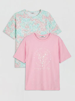 Bisiklet Yaka Desenli K?z ?ocuk 2li Ti??rt