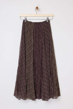 Haki-Kahverengi Ekoseli Astarl? Sifon K?r?s?k Efektli Maxi Asimetrik Etek TWOSS26ET00045