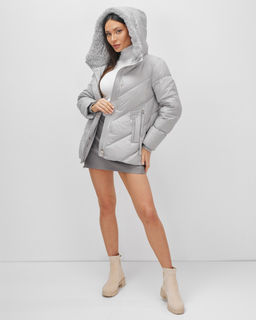 Куртка зимняя женская из овчина стильная и модная серого цвета 7348Sr - Visdeer фото 16