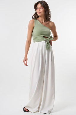 Кроп-топ трикотажный на одно плечо шалфей