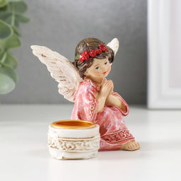 Подсвечник на 1 свечу «Ангел в платье с венком», полистоун, d=2.2 см, 7.2×8.7×5.5 см, МИКС